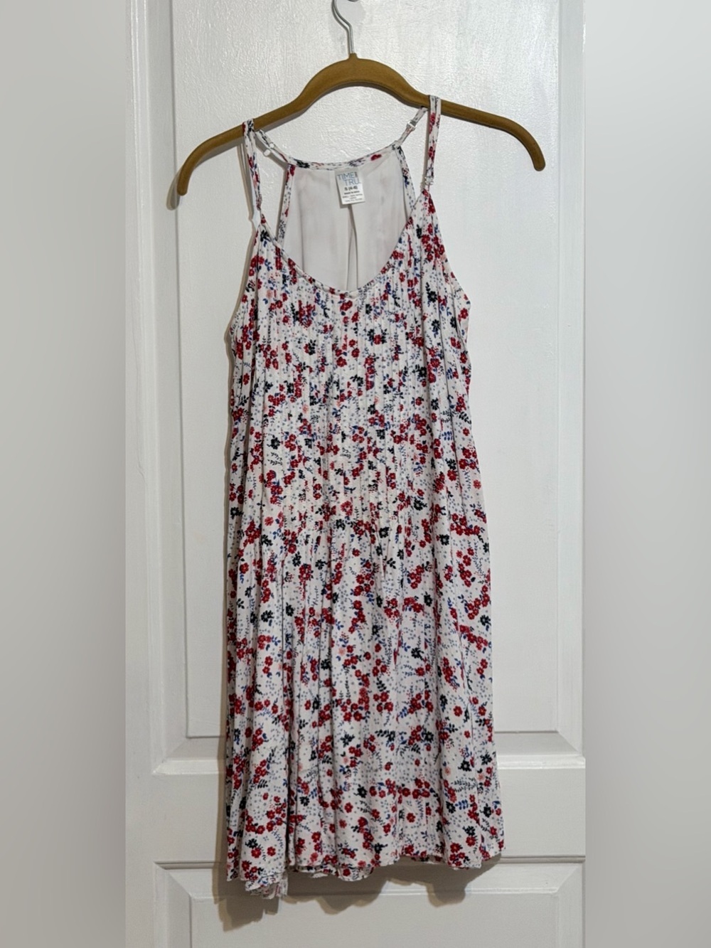 Time and Tru Dress Women's Size S Floral Pintuck Fit & Flare Strappy Red - Picture 2 of 8